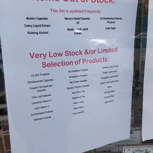 items out of stock in a grocery store