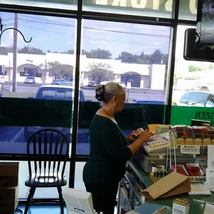 a woman at the counter