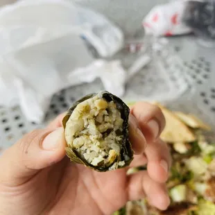 Inside the grape leaves