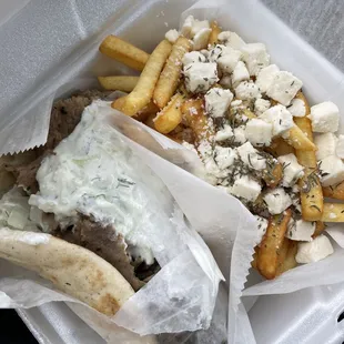 Gyro (5/5) and feta fries (2/5).  I&apos;d skip fries next time-kinda bland.