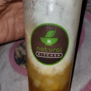 Peach slush cheese form with coconut jelly at the bottom