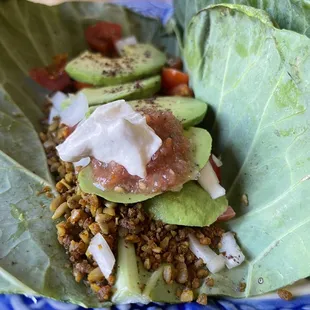 Up close of a raw vegan taco