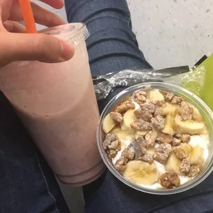 Ghirardeli smoothie. Go Bananas yogurt bowl.