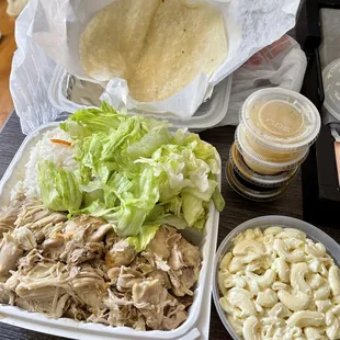 Teriyaki Chicken plate, tortilla, and Mac salad