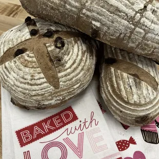 a loaf of bread on a napkin