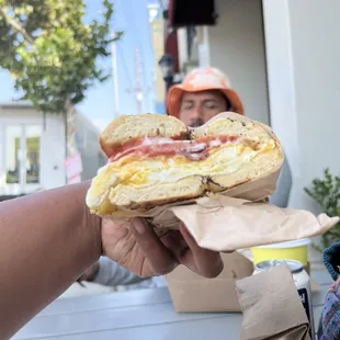 Egg Sandwich with no hame on an everything bagel was sooooo yummy.