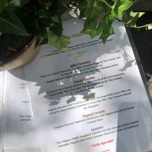 a menu on a table