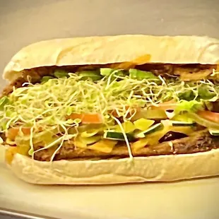 Vegan "pastrami" sandwich