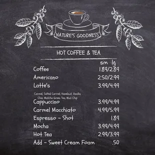 a coffee menu on a chalkboard