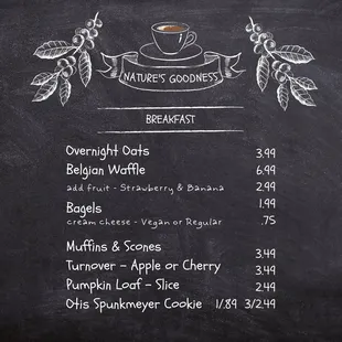 a menu on a chalkboard