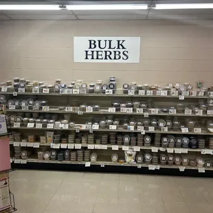 shelves of bulk herbs