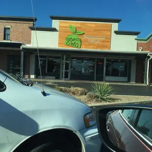 a car and a building