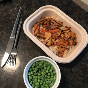 I added the peas. Red Thai Tofu. Very good! Lower in carbs then their other meals.