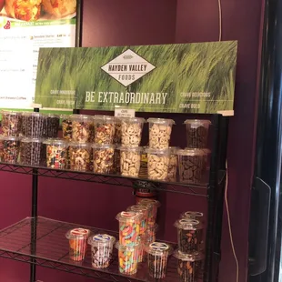 a display of food items