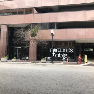 the entrance to a restaurant