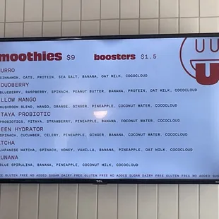 Smoothie menu