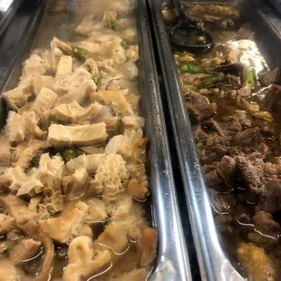 Over 50 preamade savory selections at opening.- Tripe (left) was great