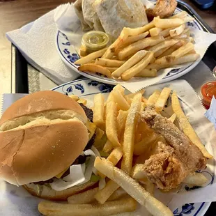 Burrito meal and burger meal