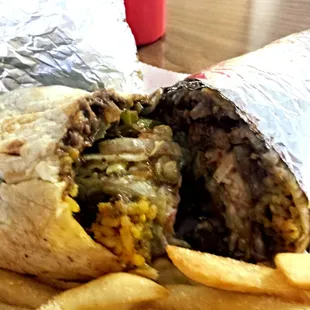 A glamour shot of my steak burrito.  Too much gristle on the steak unfortunately.