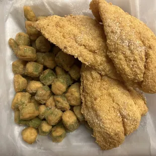 Catfish fillet / fried okra with lemon pepper seasoning