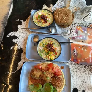 The meatball marinara and corn and roasted pepper soup (chowder).   :)))))