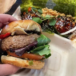 Naughty Buddha Burger and 1 Side (Bamboo Green Tea Rice)