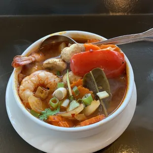 Tom Yum soup with shrimps.