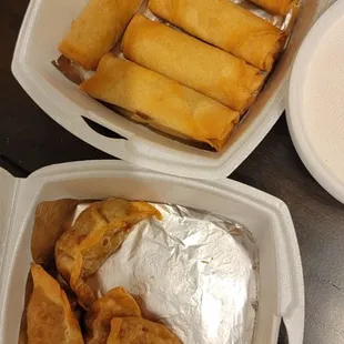 Pot Stickers and spring rolls