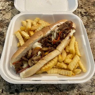 Philly cheese steak with fries.
