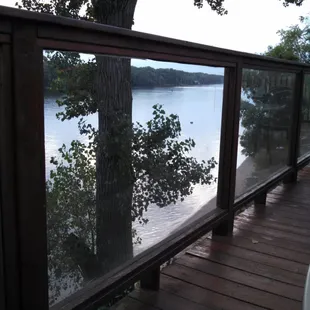 Sitting on the deck looking over the water at Nauti Hawg in Diamond Bluff.