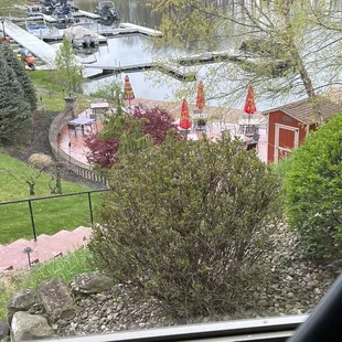 a view of the lake from a window