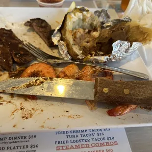 a plate of food with a knife and fork