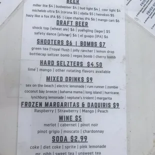 a menu on a table