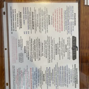 Restaurant food menu as of May 2023.