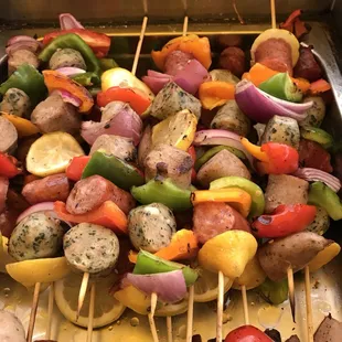 skewers of vegetables and meat
