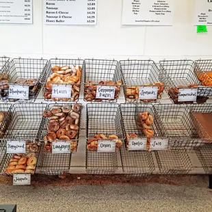a variety of bagels on display