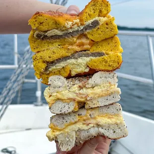 Country boy on cheese bagel (top), Southerner on everything bagel
