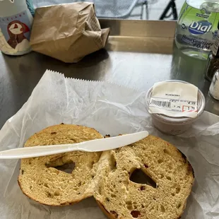 Jalapeño bagel with blueberry cream cheese