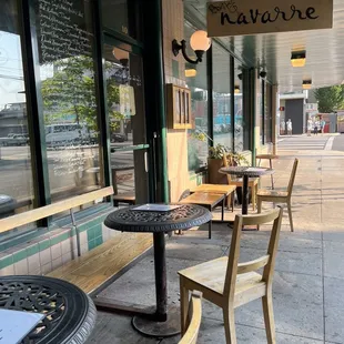 tables and chairs outside a restaurant