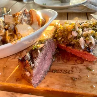 12 oz Sirloin with Chimichurri and Papas Bravas