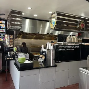 Inside, kitchen area