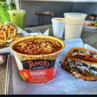 Birria ramen &amp; 2 birria tacos