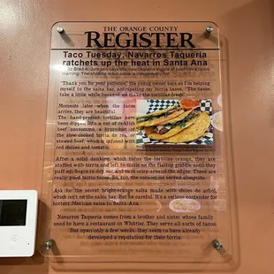 The OC Register Recognition Plaque
