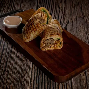 Mix Wrap-Beef, lamb, chicken, tomato, pickles, French fries, lettuce, house sauce