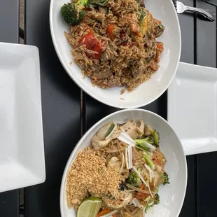 Beef Basil Fried Rice and Chicken Pad Thai