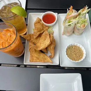 Iced Thai Tea, Iced Jasmine Thea, Cream Cheese Wontons, Spring Rolls