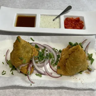 The perfect vegetable samosa. Seriously. Flaky outside, flavorful inside with just the right amount of spice.