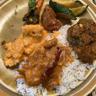 My first plate from our 5 course takeout order. It was all very good, but light on the protein.