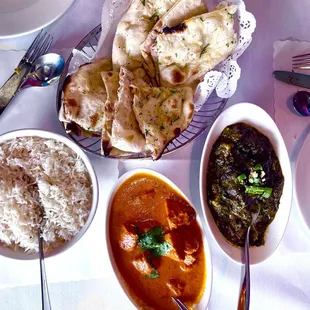 Side of Rice Chicken Tikka Masala Palak Paneer  Assorted Breads