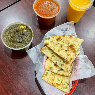 Garlic Naan, Palak Paneer, Butter Chicken